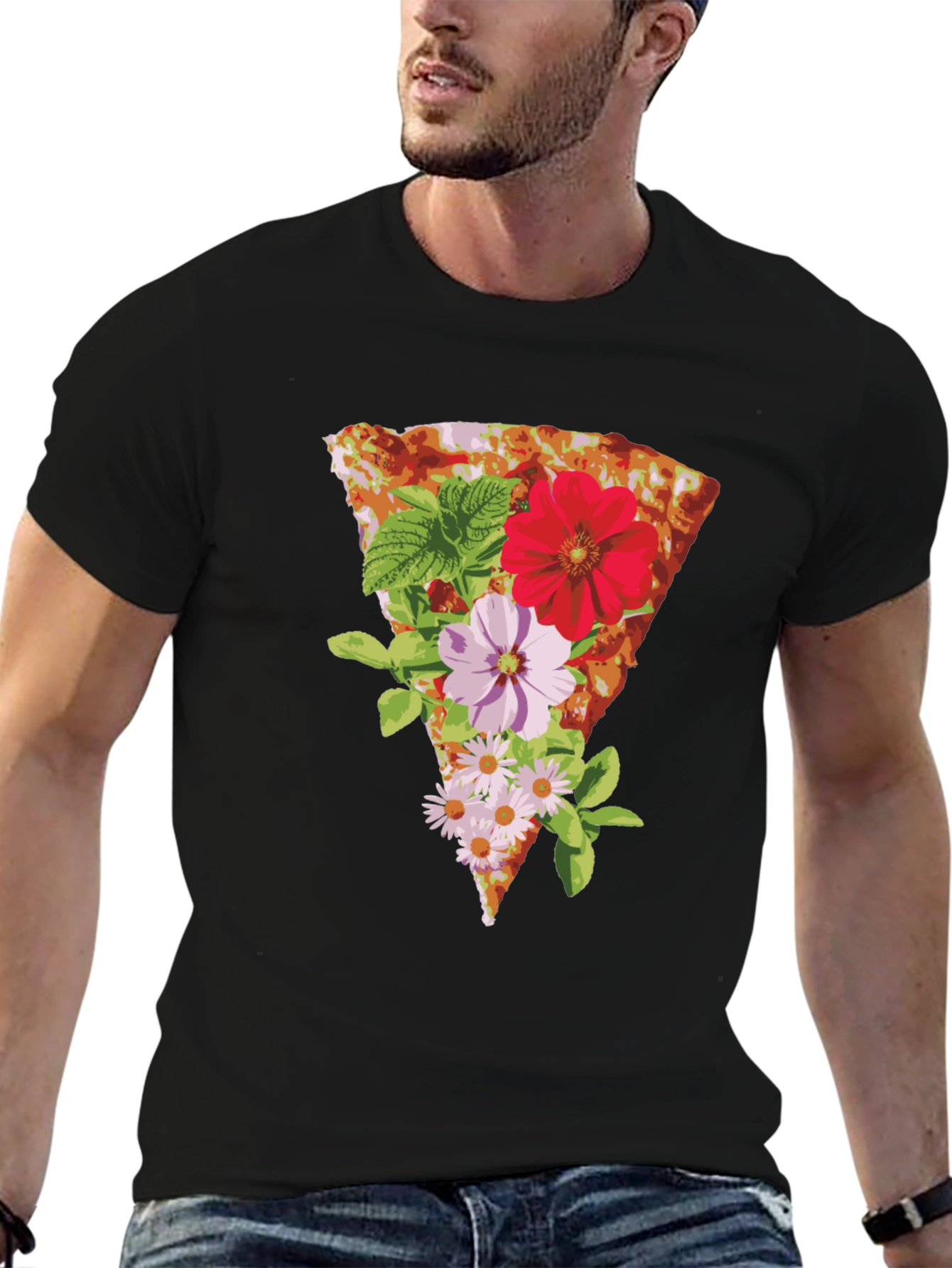 Floral Pizza Graphic Tee - Unique Style
