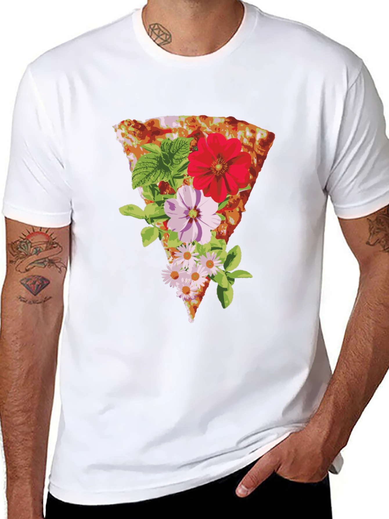 Floral Pizza Graphic Tee - Unique Style