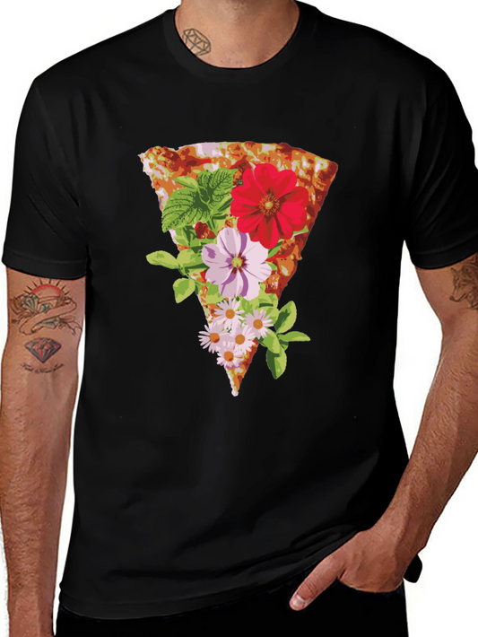 Floral Pizza Graphic Tee - Unique Style