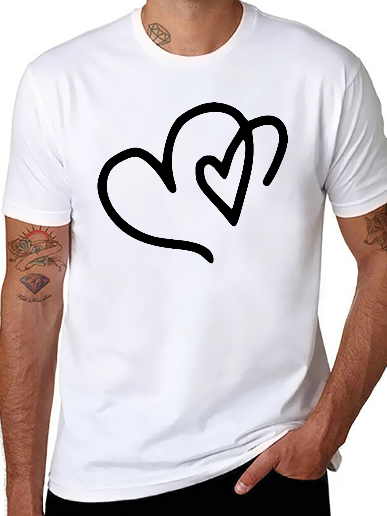 Minimalist Two Hearts Black T-Shirt