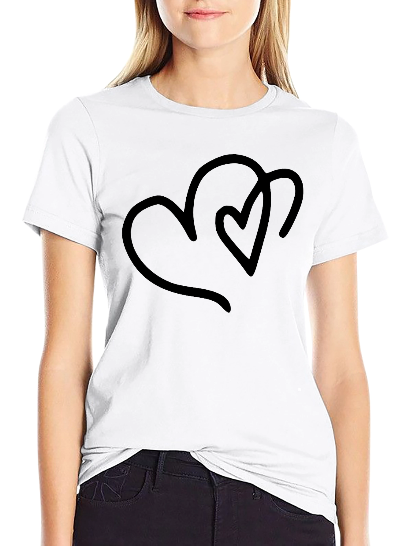 Minimalist Two Hearts Black T-Shirt