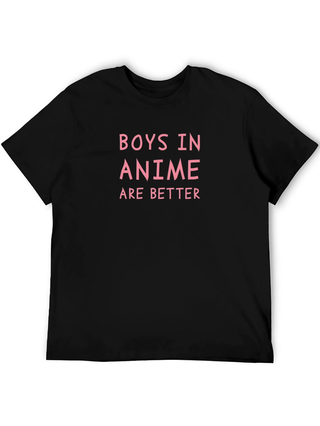 Boys in Anime T-Shirt - Pink Lettering on Black
