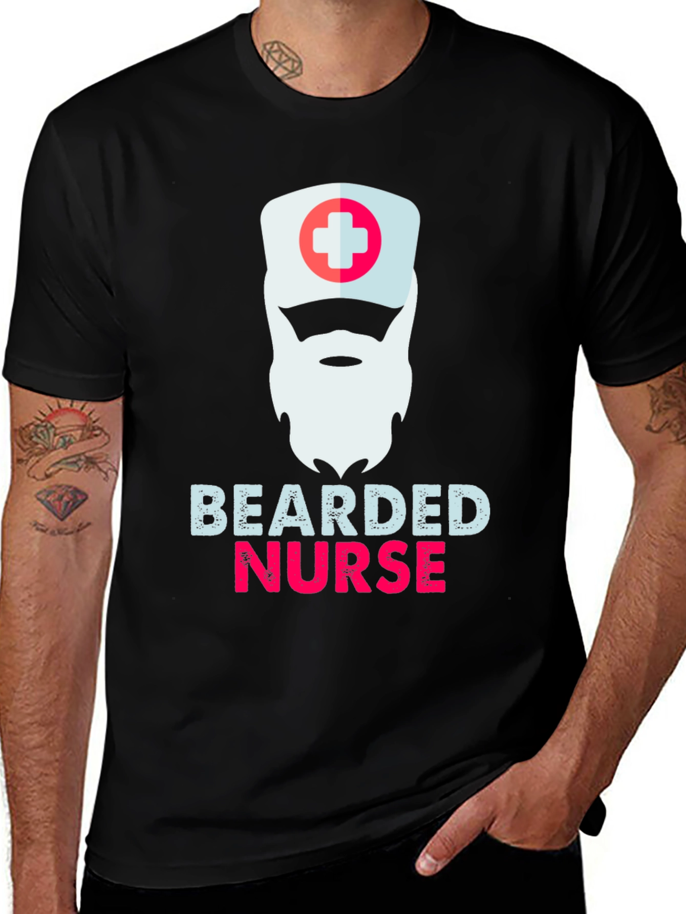 Bearded Nurse Graphic T-Shirt - Funny Medical Apparel
