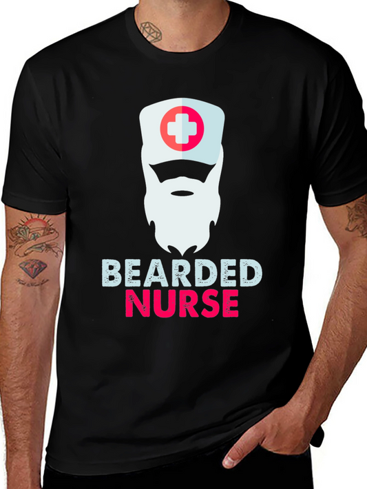 Bearded Nurse Graphic T-Shirt - Funny Medical Apparel
