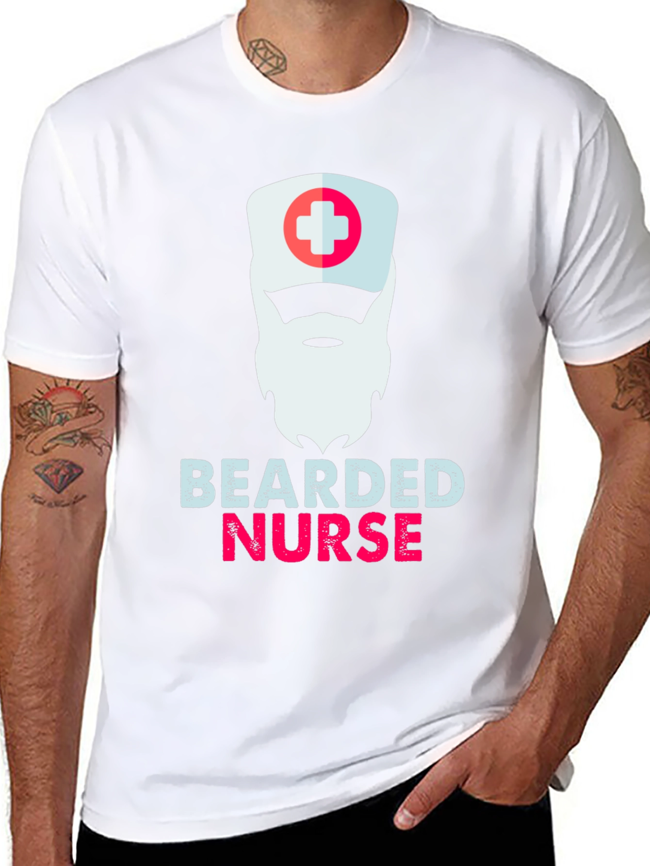 Bearded Nurse Graphic T-Shirt - Funny Medical Apparel