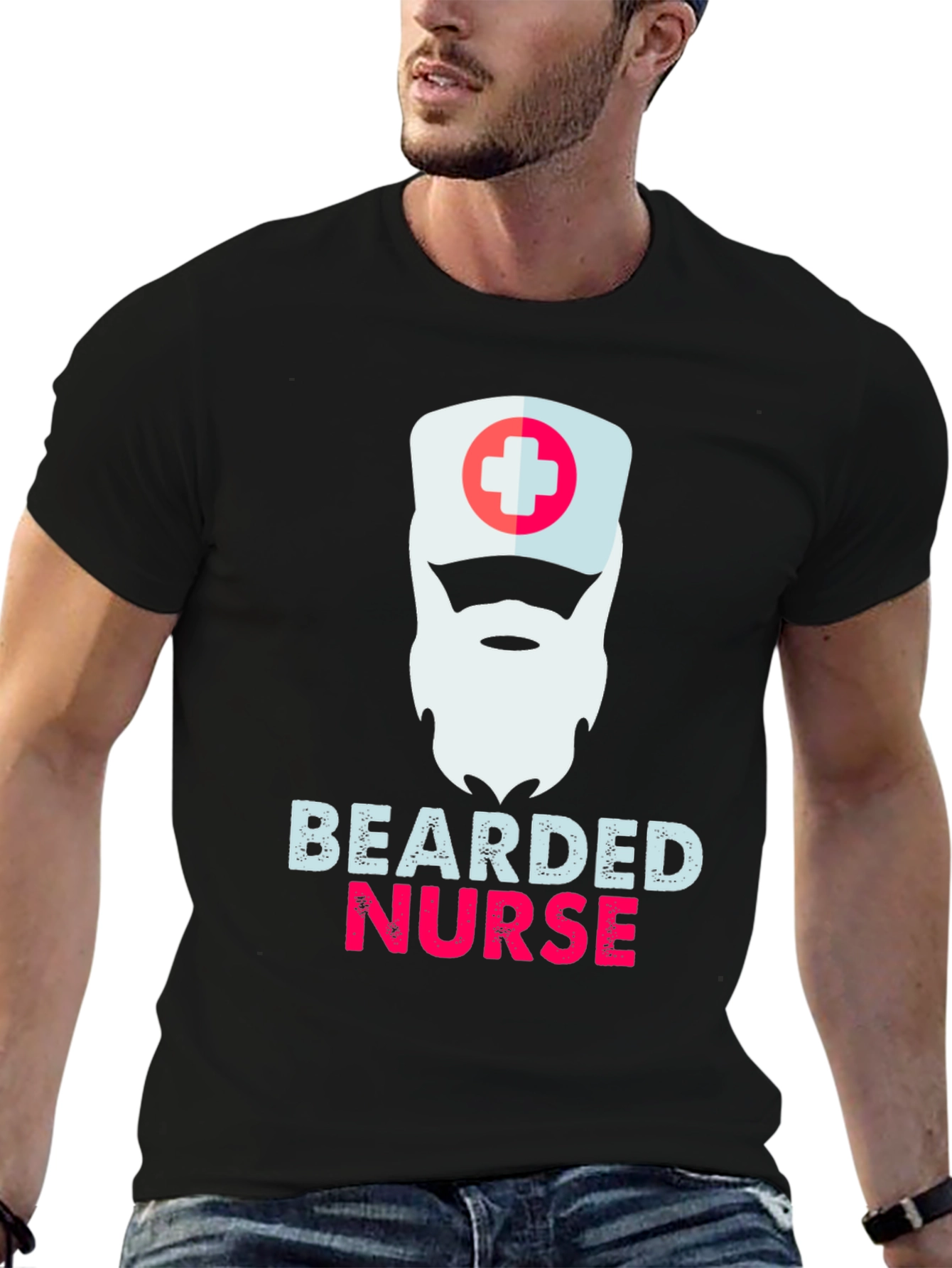 Bearded Nurse Graphic T-Shirt - Funny Medical Apparel
