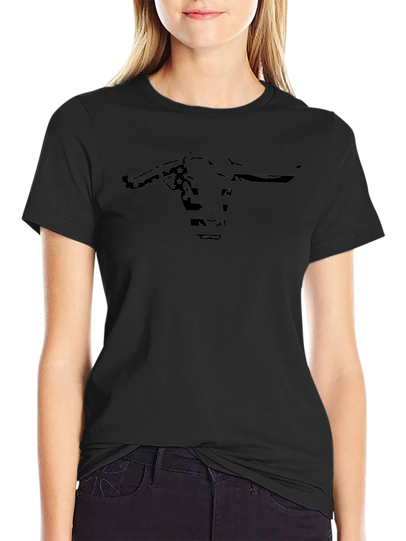 Black Bull Skull Graphic Tee - Western Style