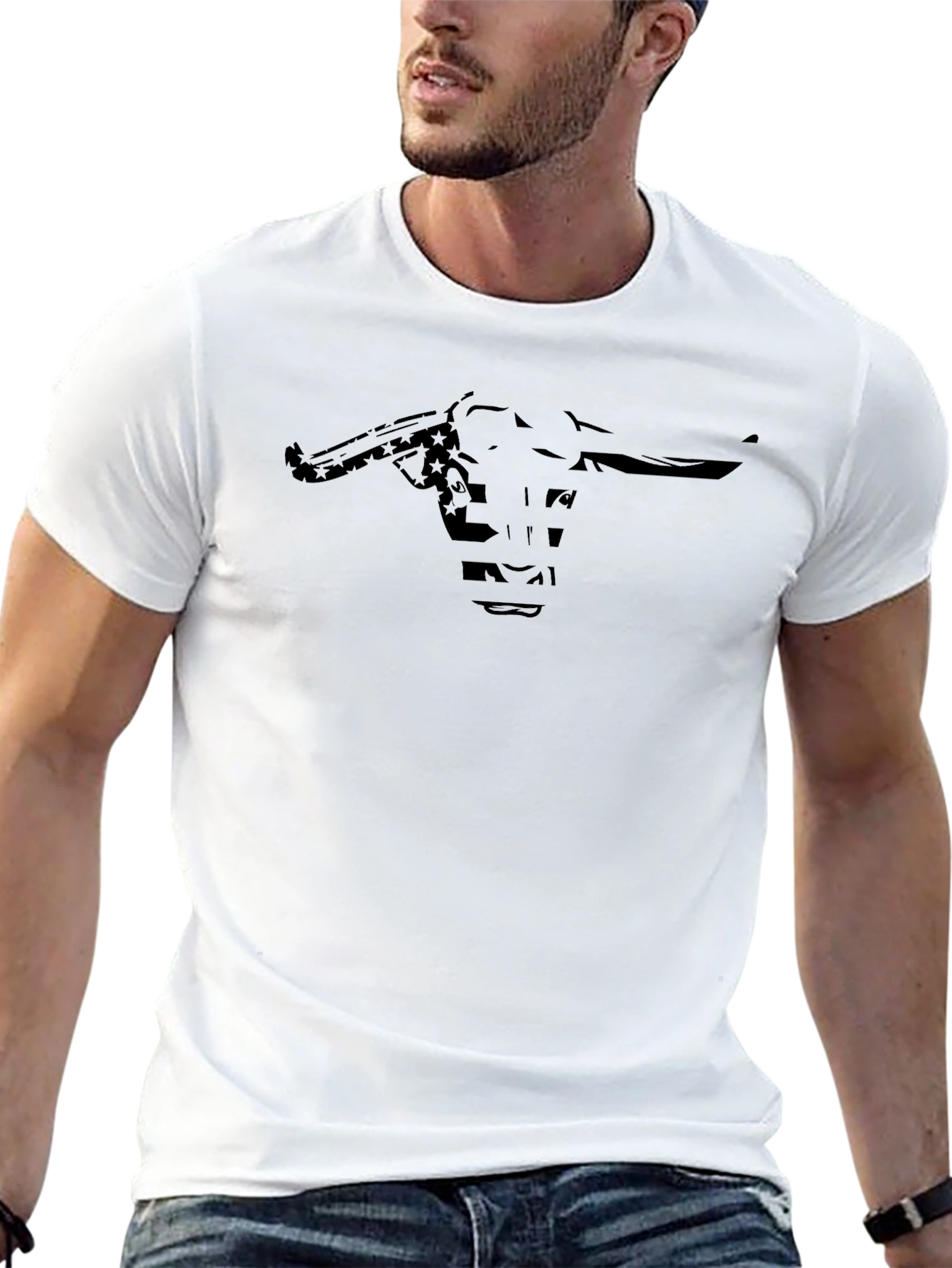 Black Bull Skull Graphic Tee - Western Style