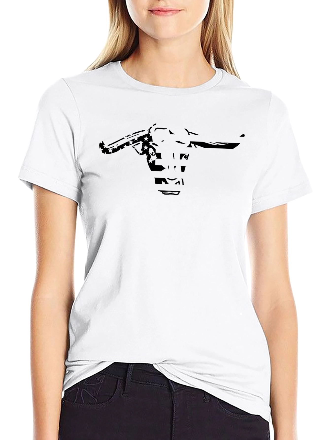 Black Bull Skull Graphic Tee - Western Style