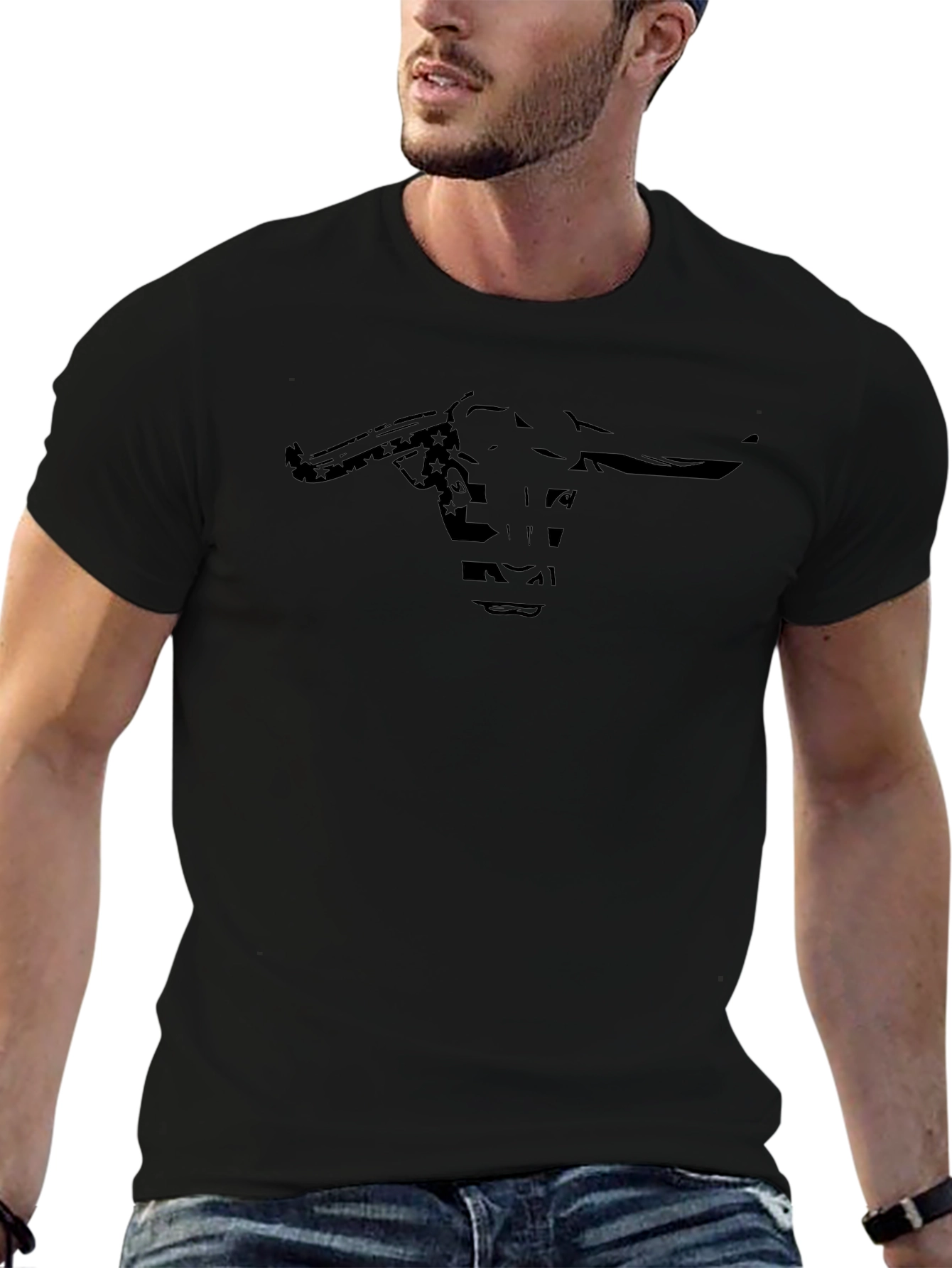 Black Bull Skull Graphic Tee - Western Style