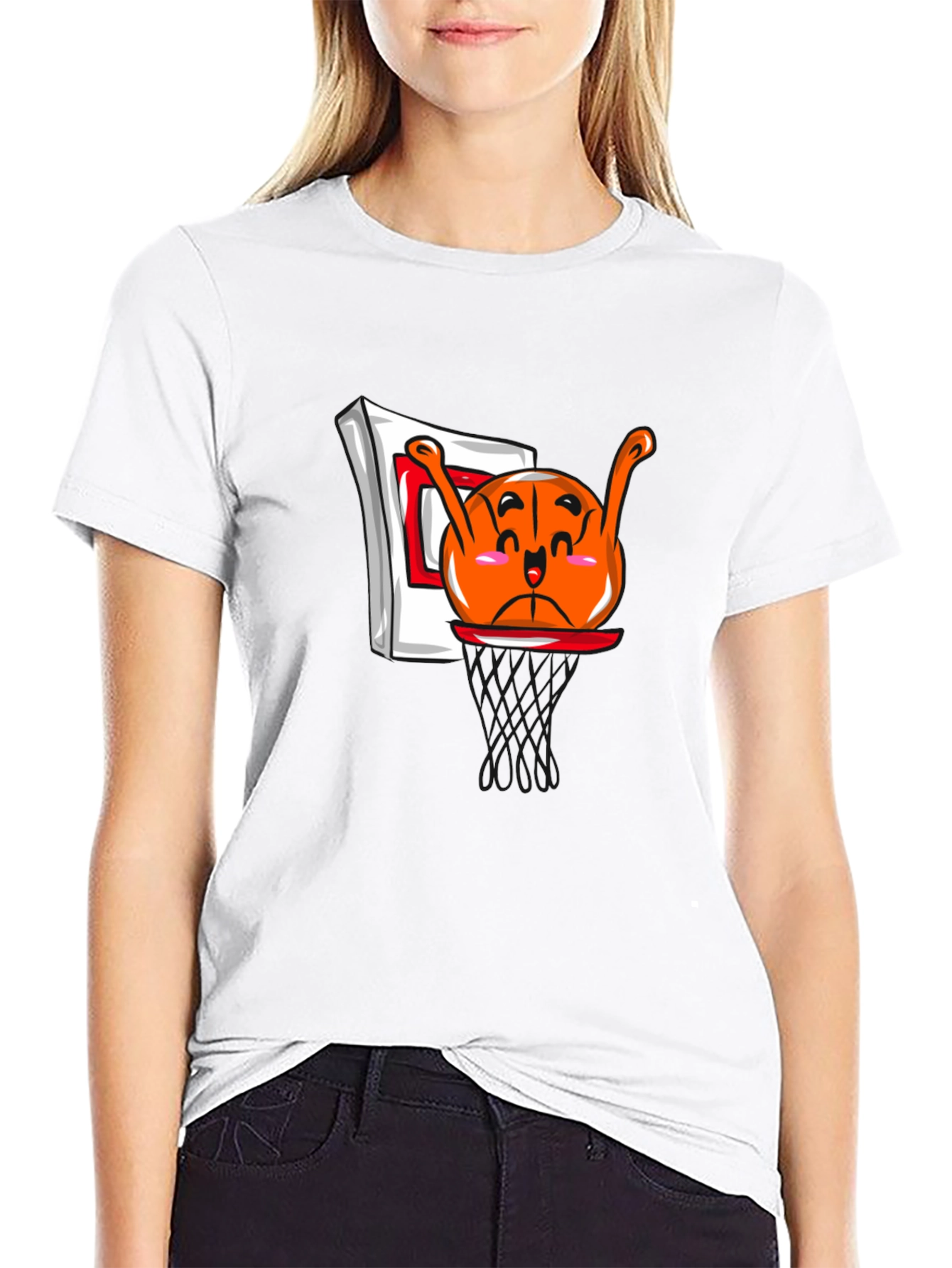 Funny Cartoon Basketball Black T-Shirt
