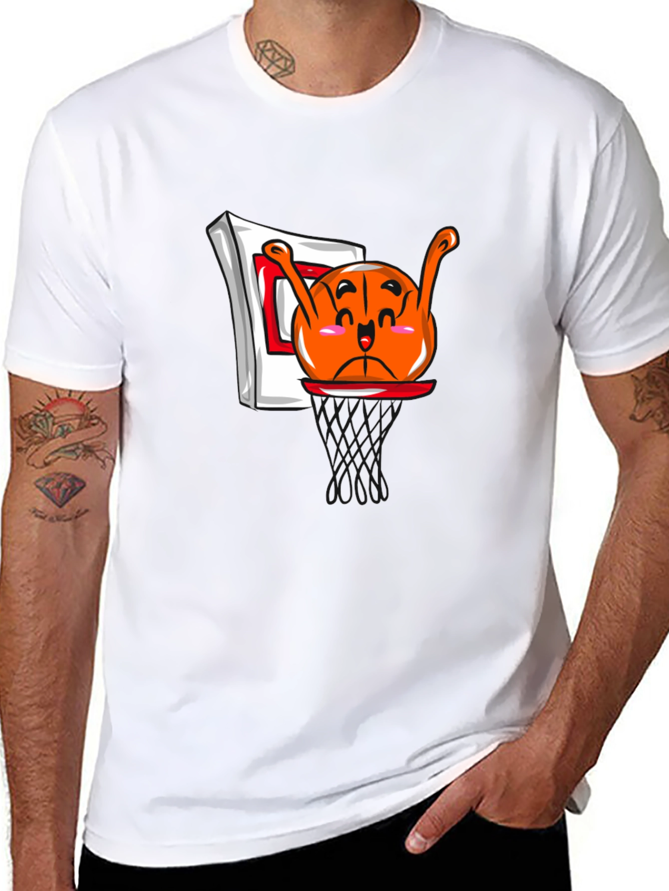 Funny Cartoon Basketball Black T-Shirt
