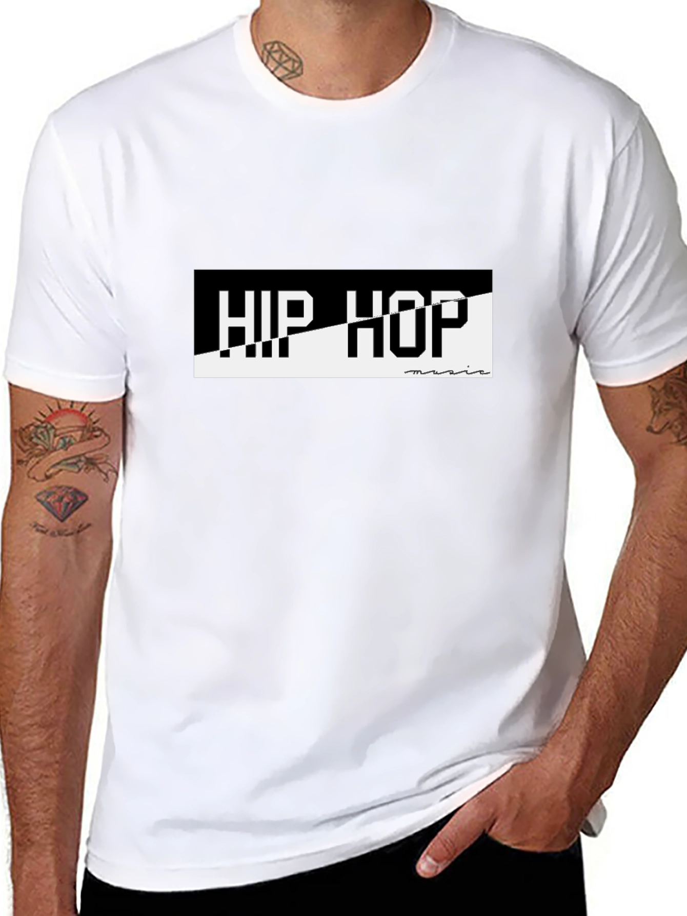 Hip Hop Music Graphic Tee - Black Cotton T-Shirt