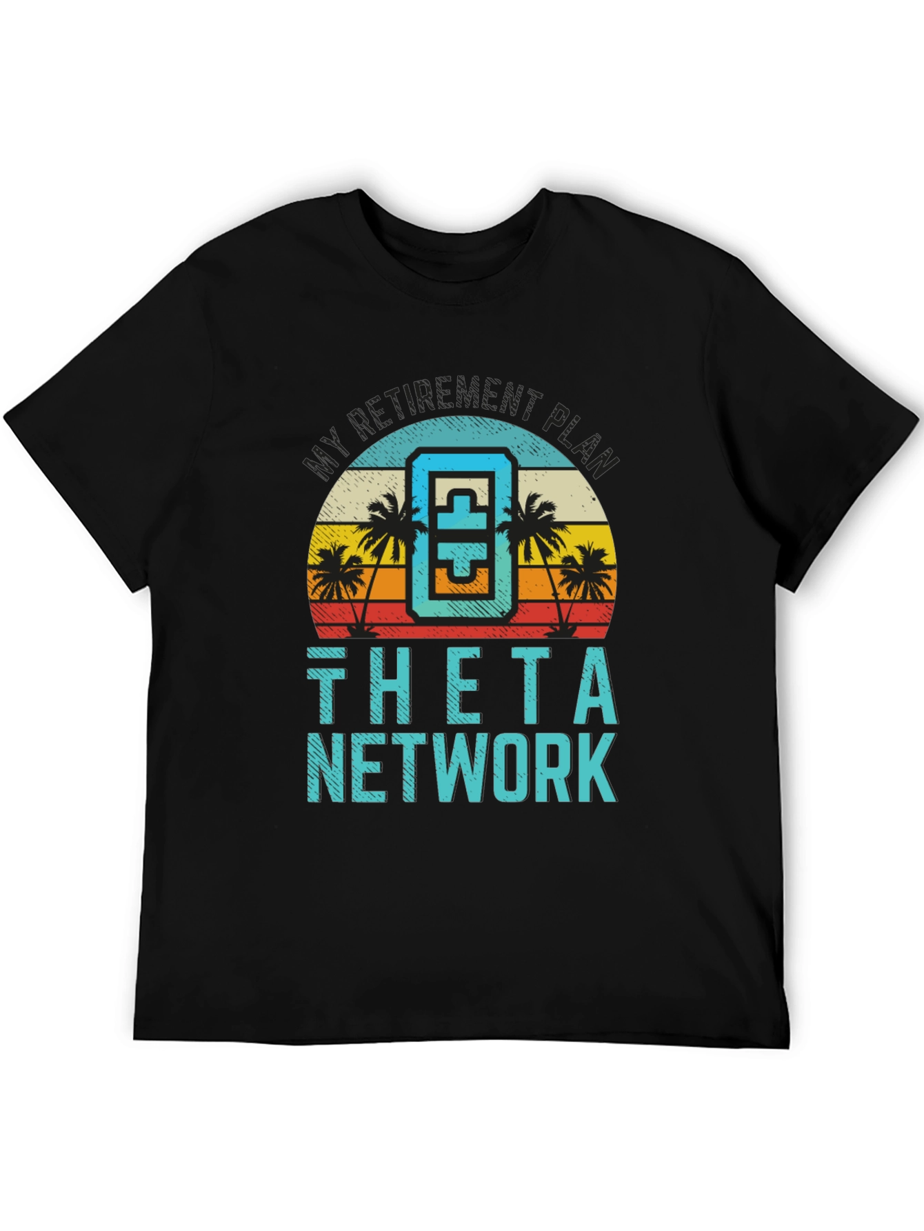 Theta Network Black T-Shirt Beach Sunset Design