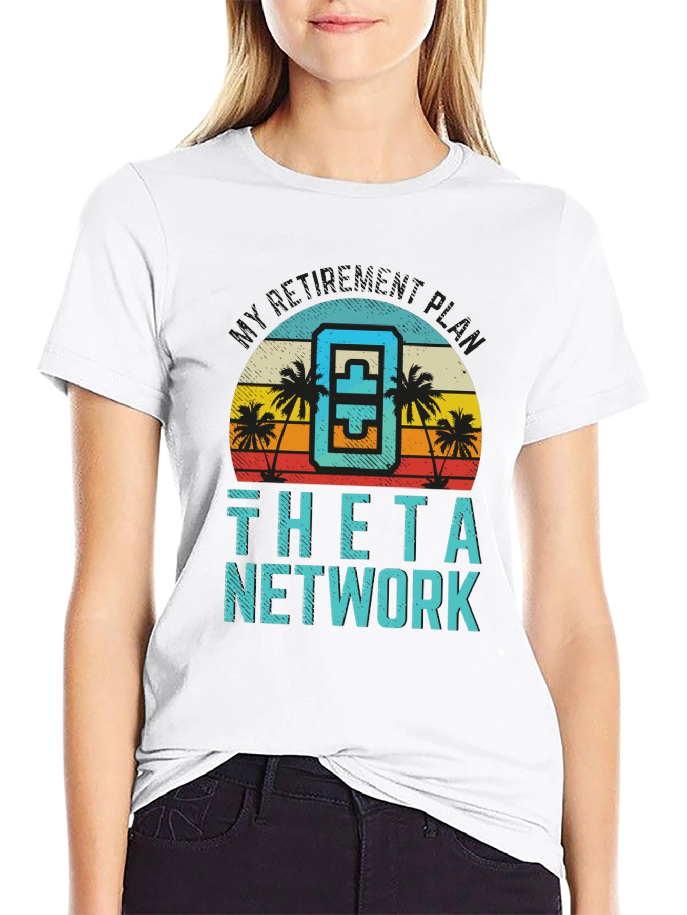 Theta Network Black T-Shirt Beach Sunset Design