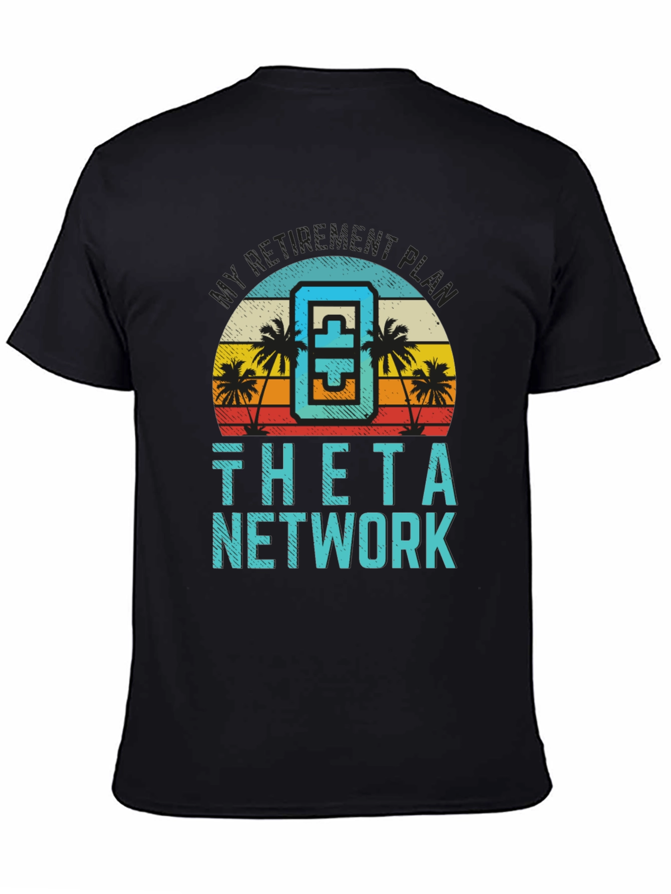 Theta Network Black T-Shirt Beach Sunset Design