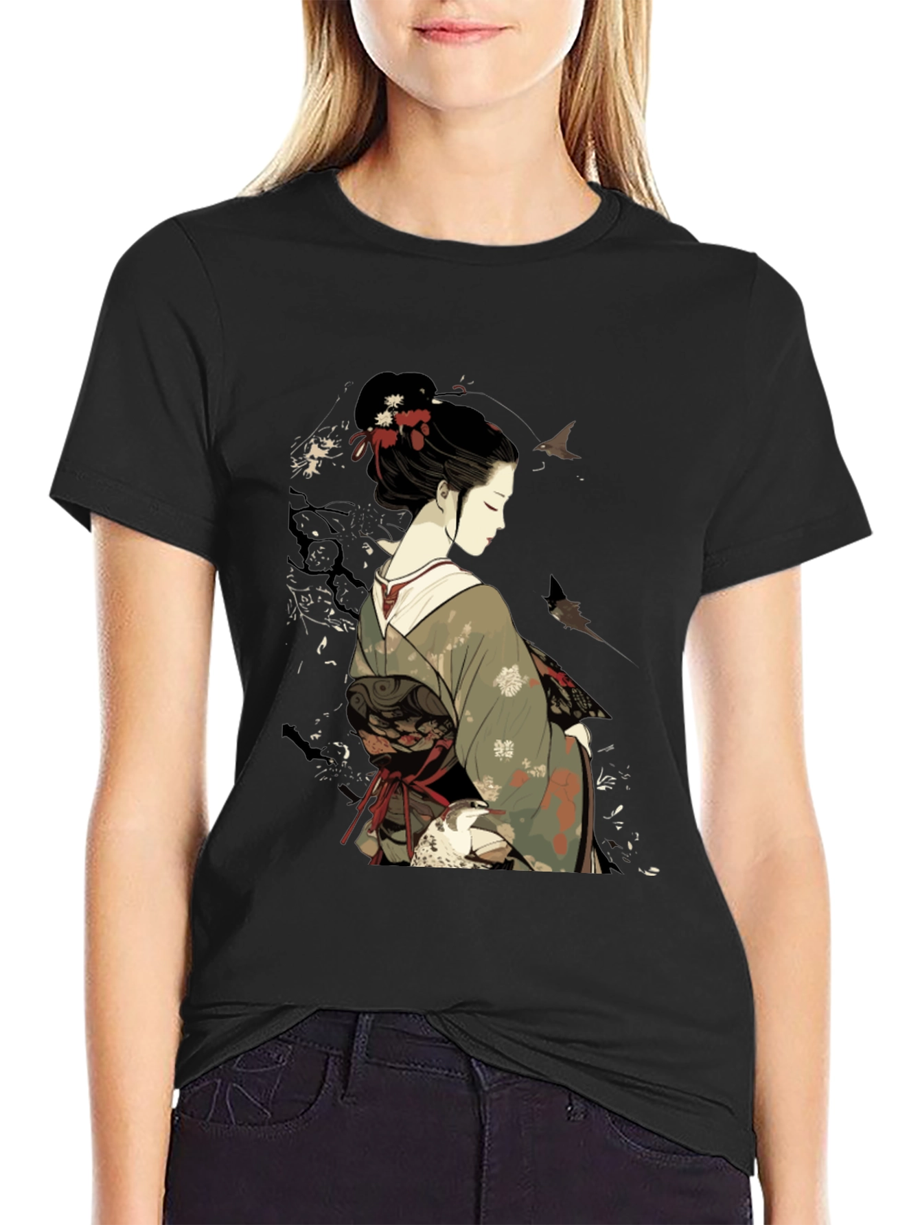 Geisha Graphic Black Tee