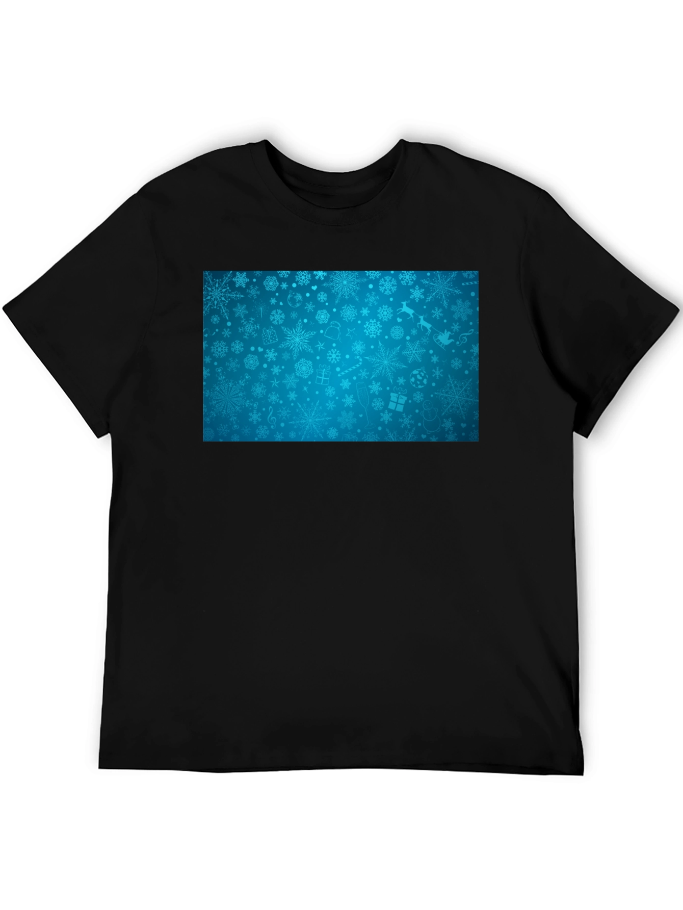 Festive Snowflake Pattern Black T-Shirt