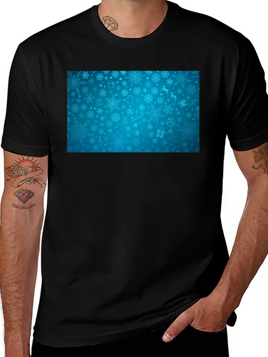 Festive Snowflake Pattern Black T-Shirt