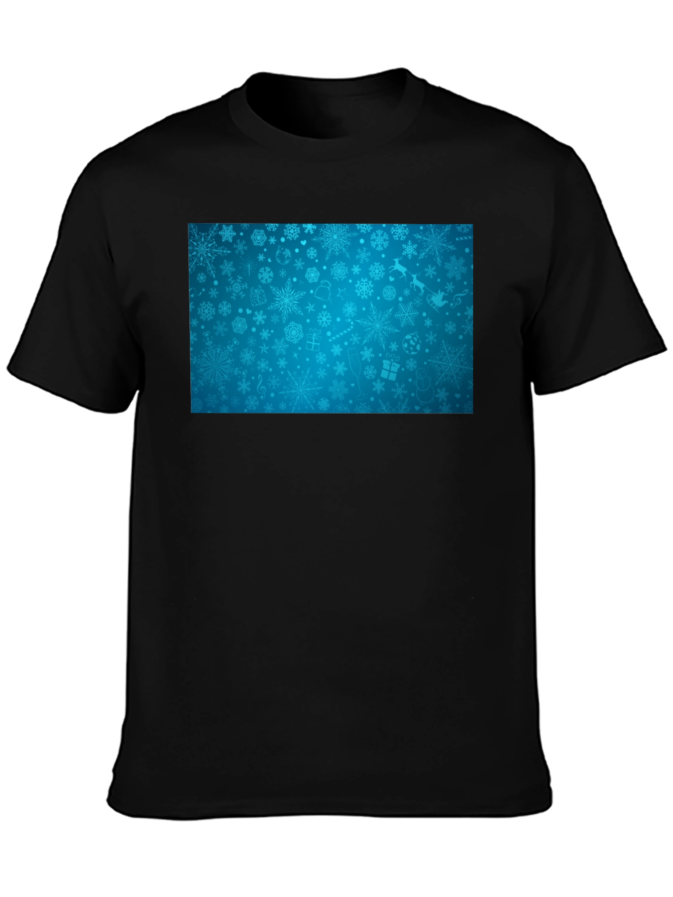 Festive Snowflake Pattern Black T-Shirt