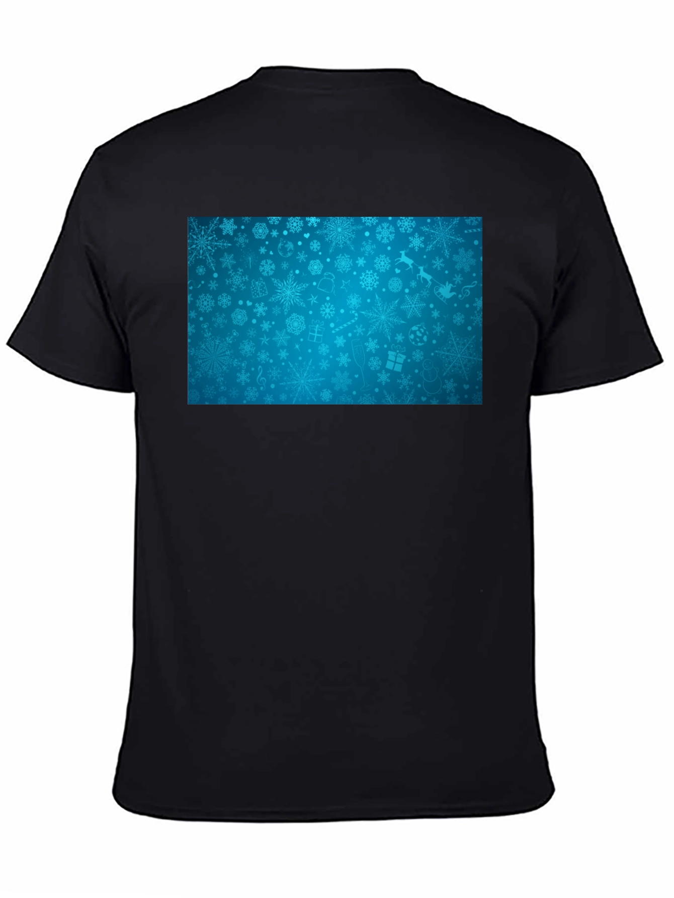 Festive Snowflake Pattern Black T-Shirt
