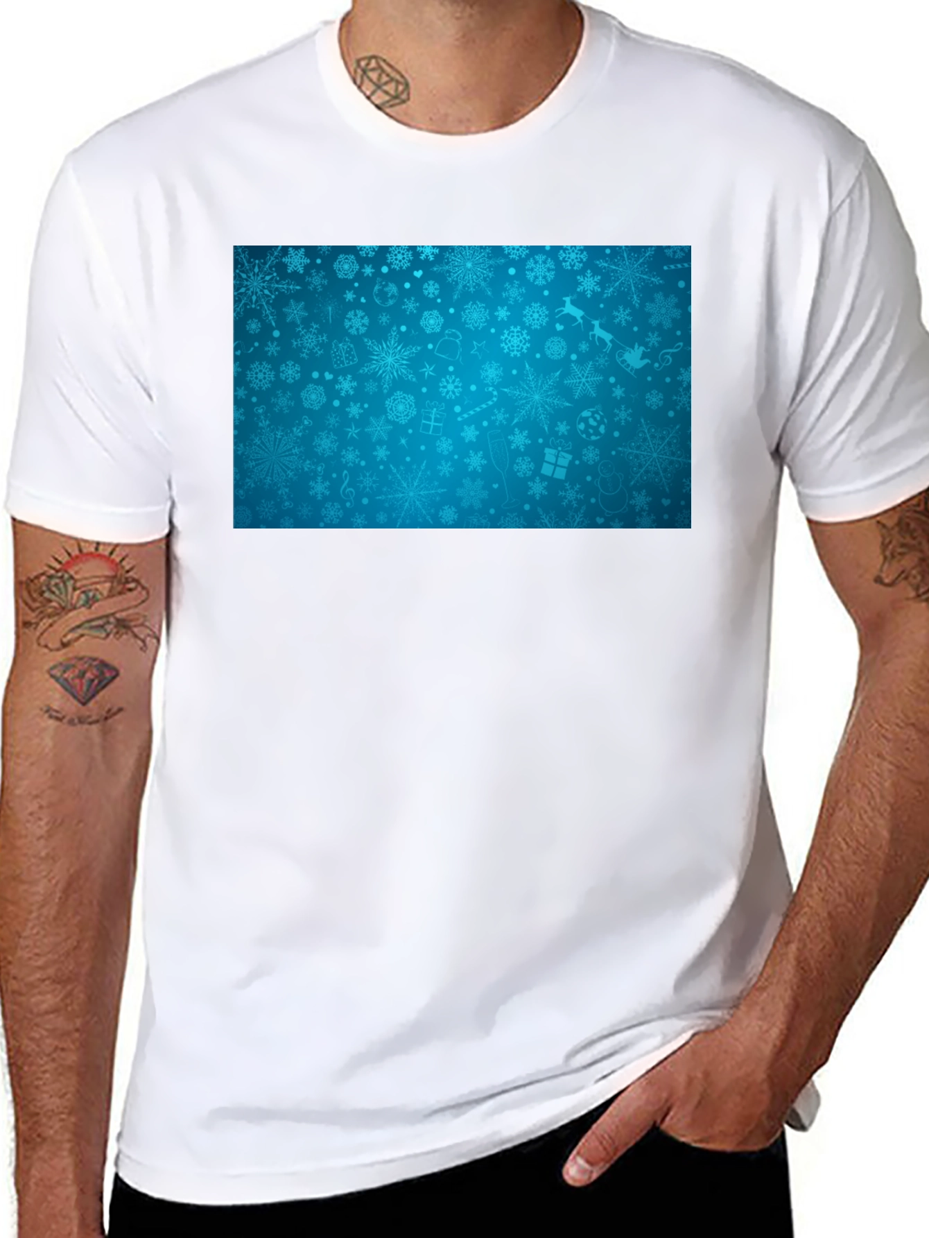 Festive Snowflake Pattern Black T-Shirt