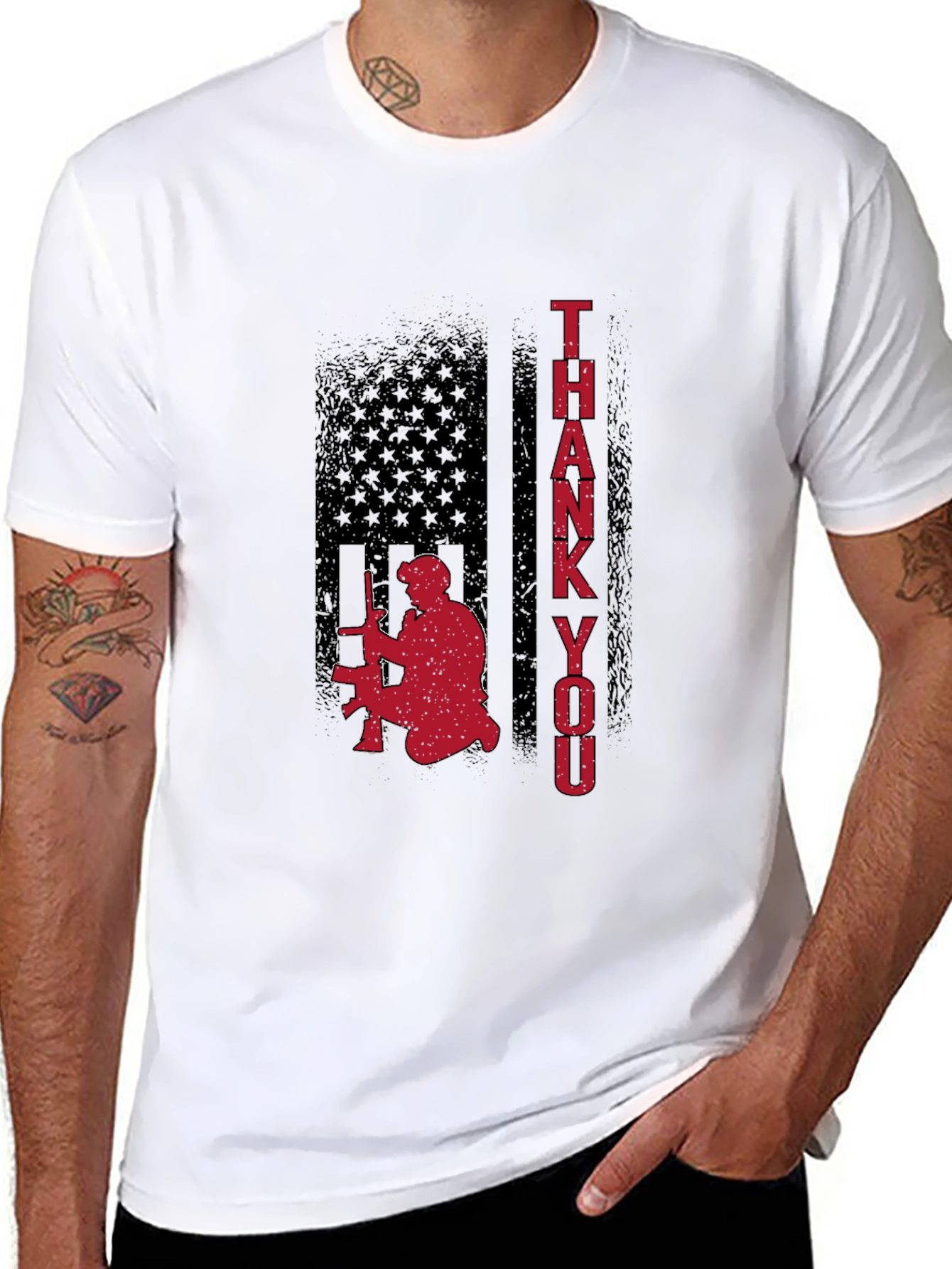 Patriotic American Flag Thank You Graphic Tee