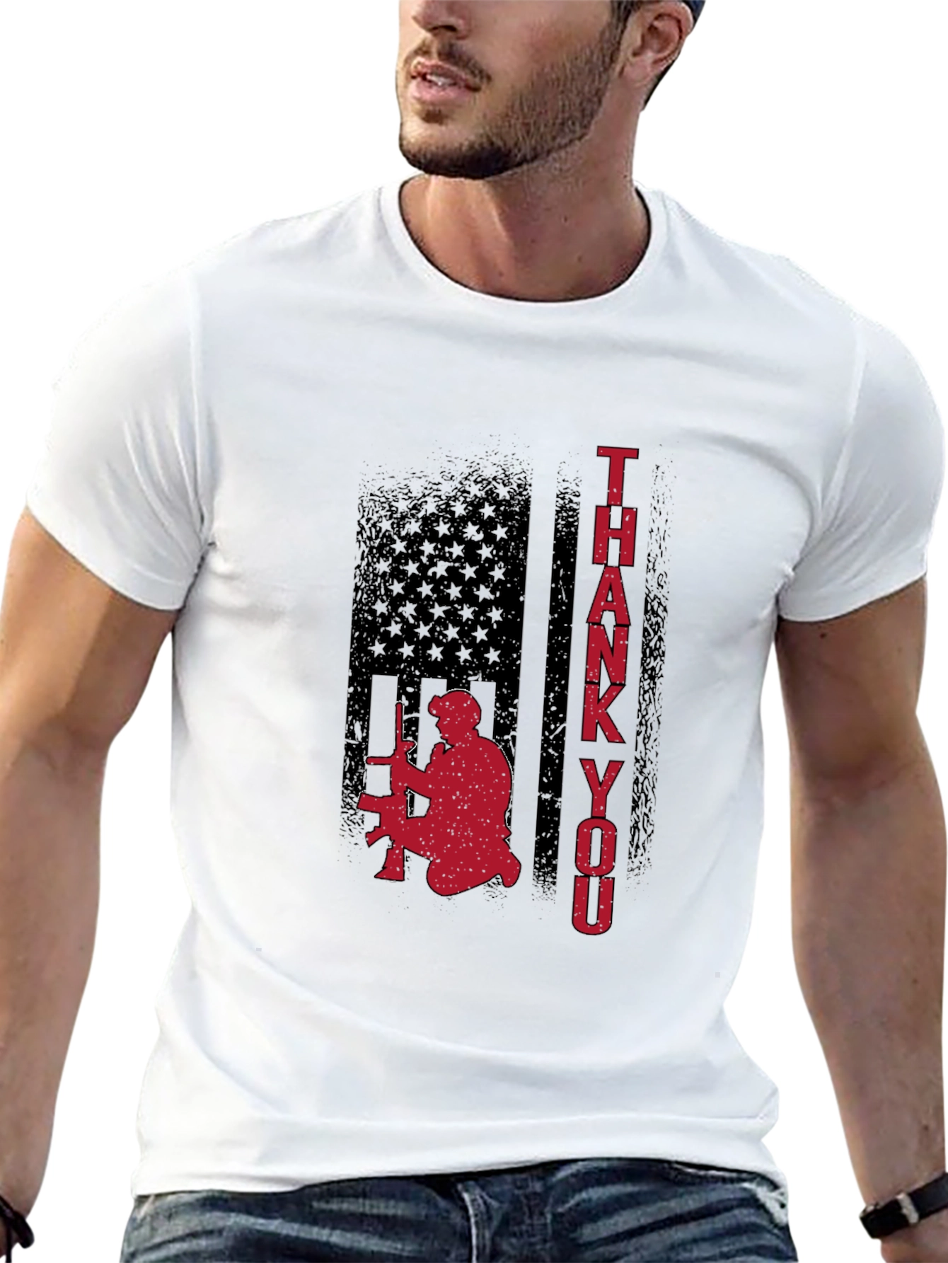 Patriotic American Flag Thank You Graphic Tee