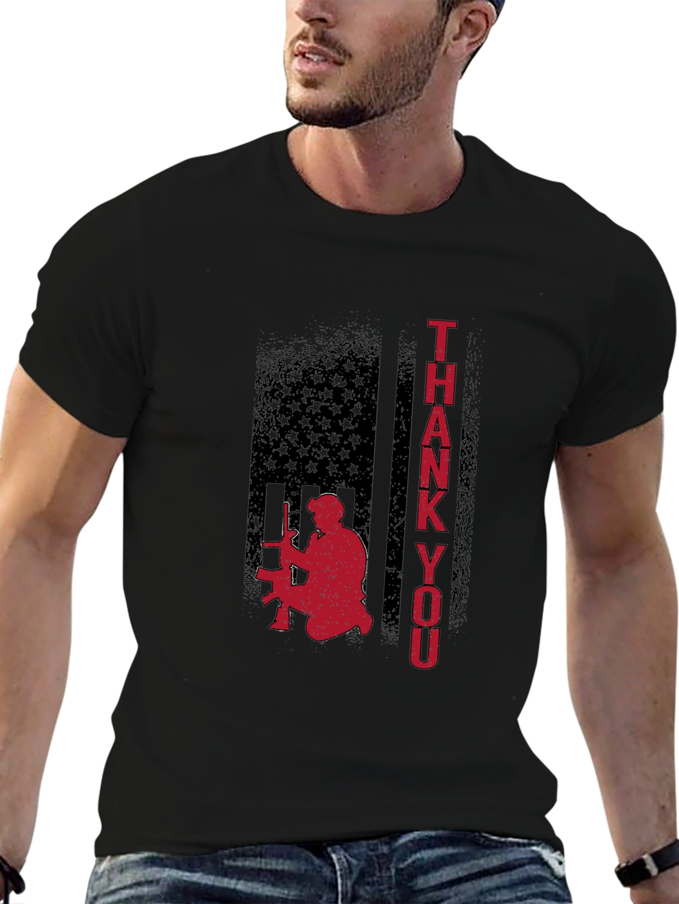 Patriotic American Flag Thank You Graphic Tee