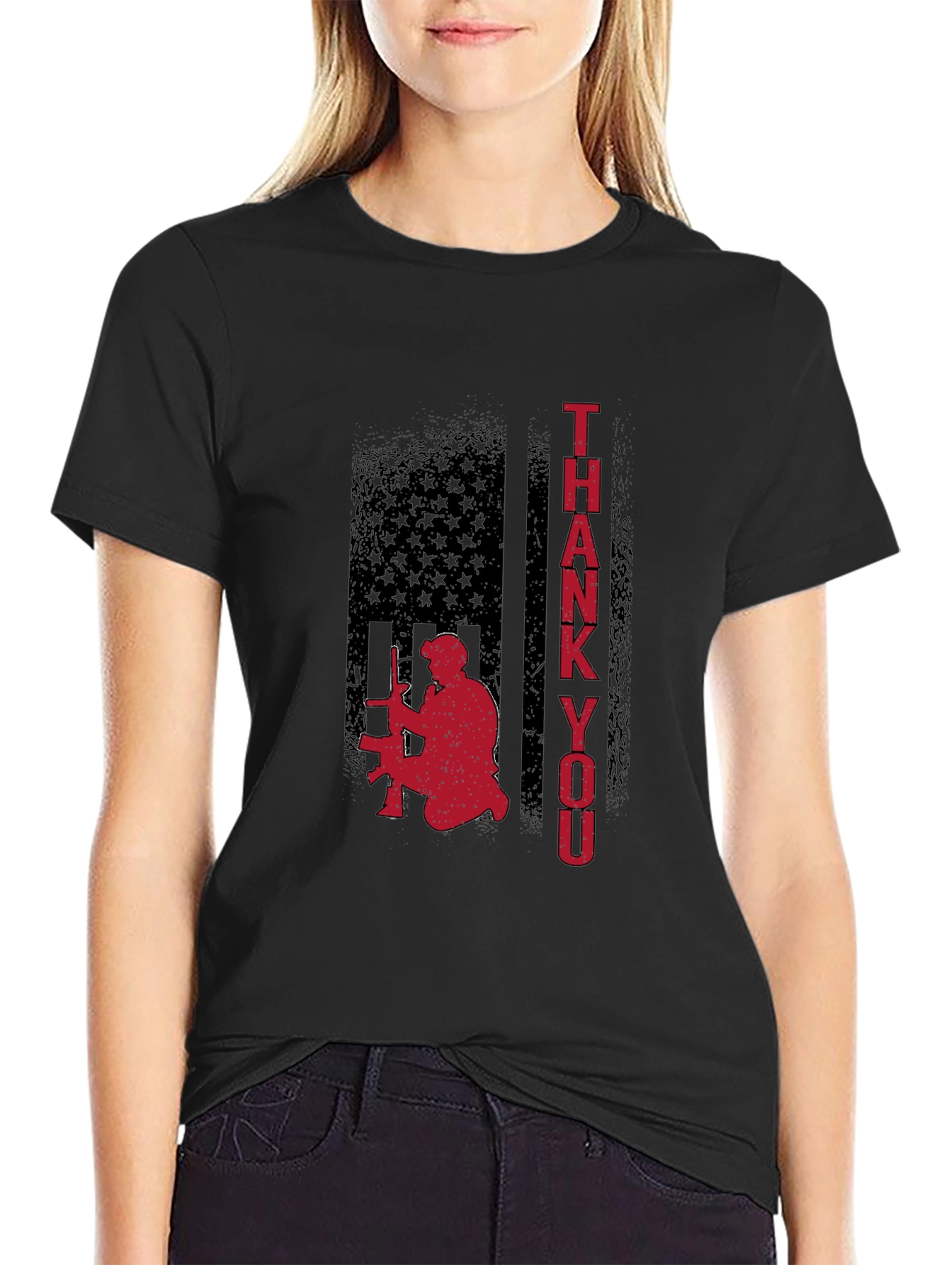 Patriotic American Flag Thank You Graphic Tee