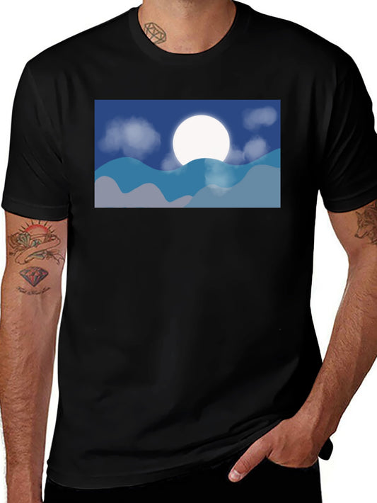 Moonlit Mountain Scene Black T-Shirt