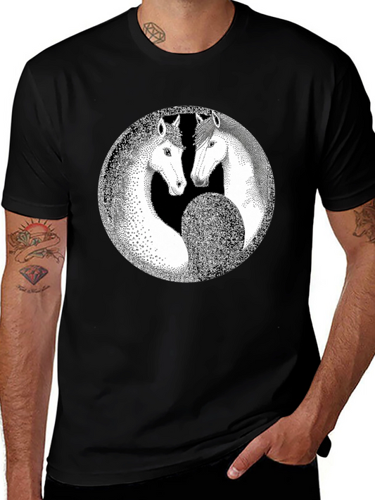 Yin Yang Horses Graphic Tee - Black Unisex T-Shirt