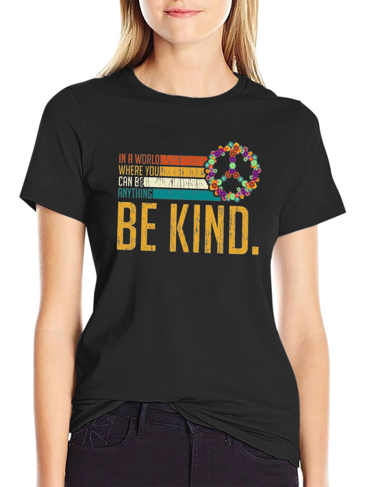 Be Kind T-Shirt - Floral Peace Sign - Inspiring Message