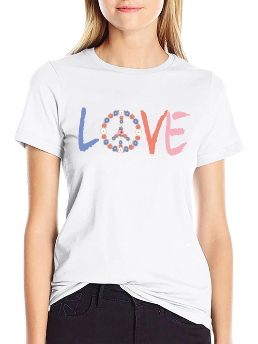 Love Peace Sign Floral T-Shirt - Casual Comfort