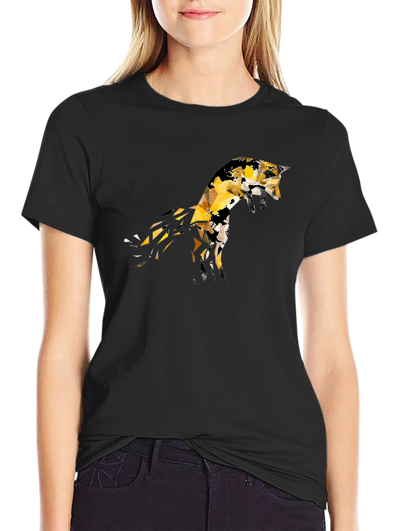 Geometric Fox Graphic Black T-Shirt