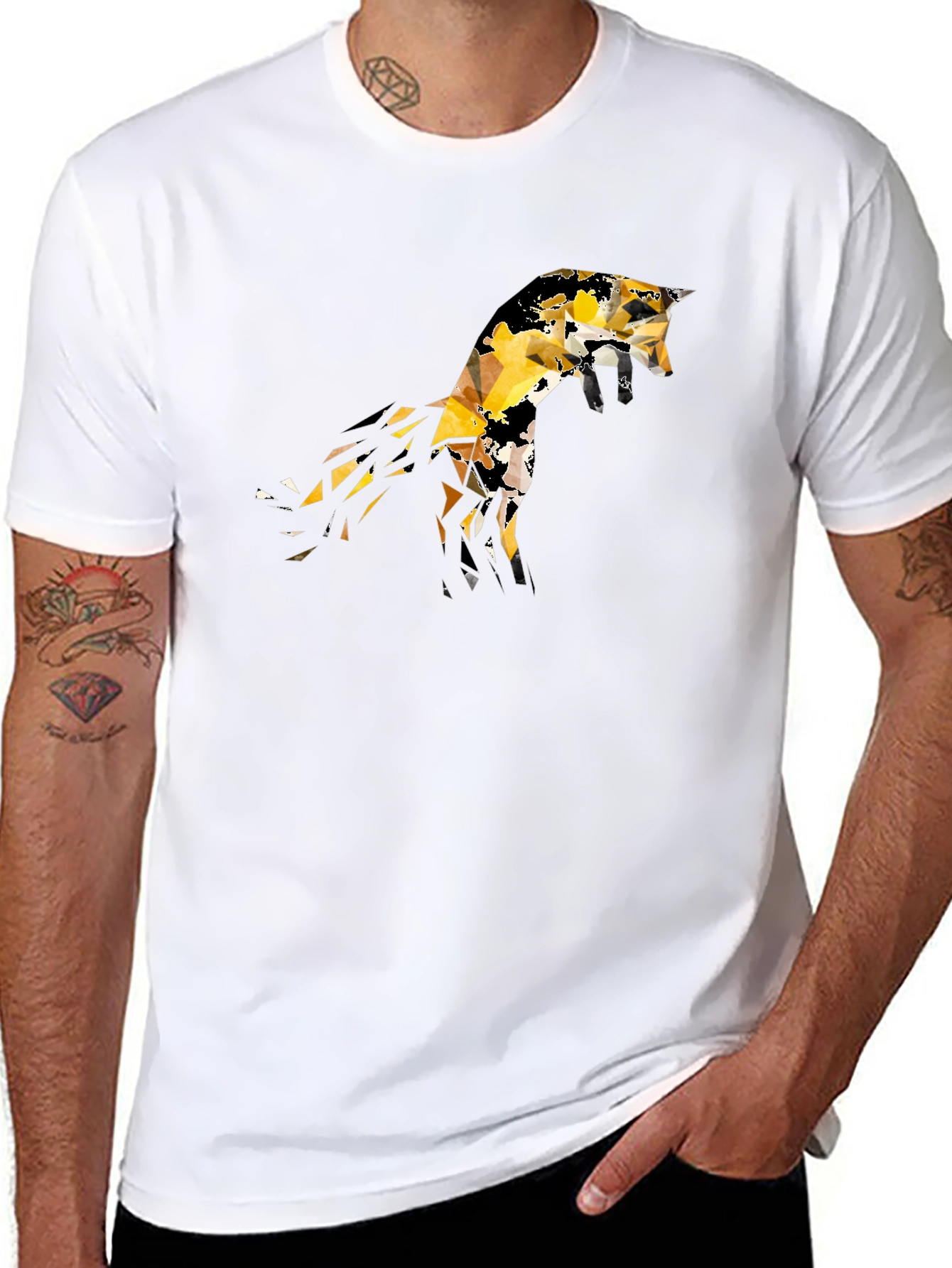Geometric Fox Graphic Black T-Shirt