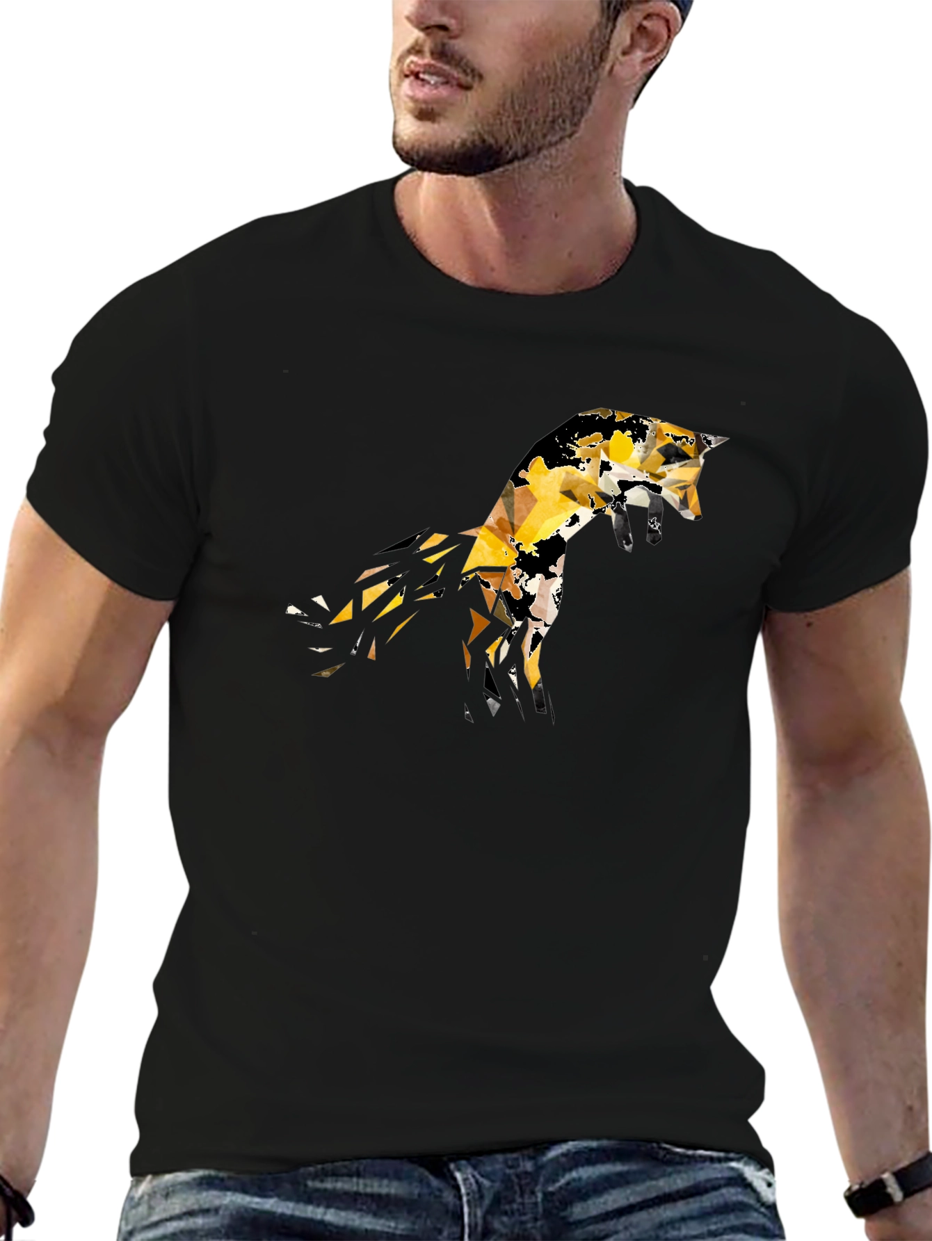 Geometric Fox Graphic Black T-Shirt