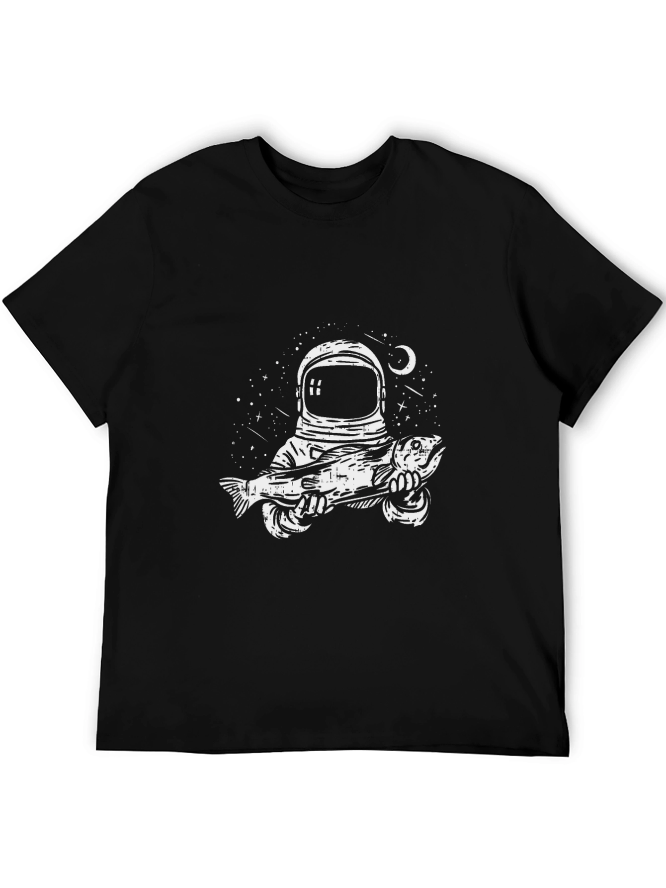 Astronaut Fishing Graphic Tee - Black
