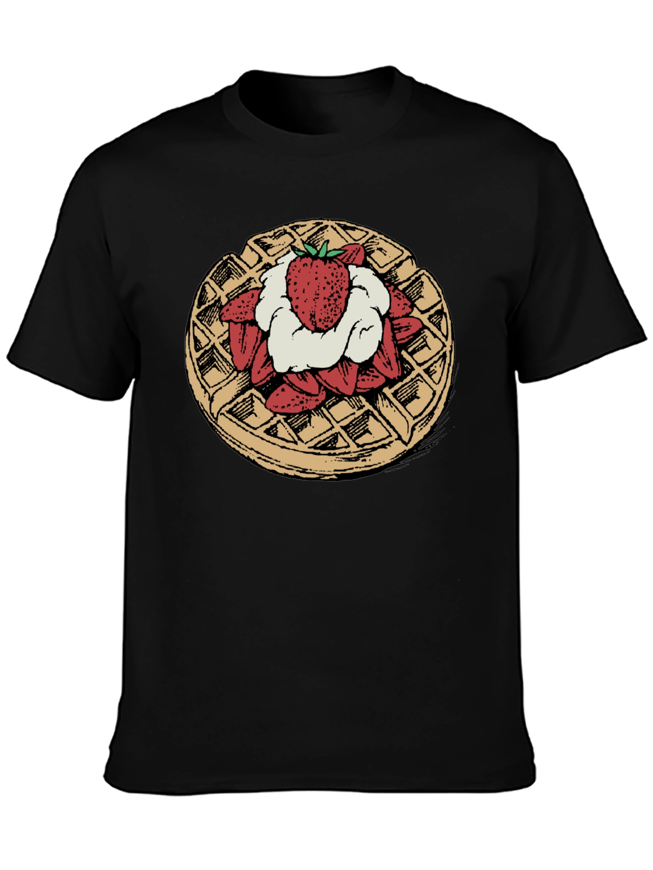 Waffle & Strawberry Graphic Tee - Unique Foodie T-Shirt