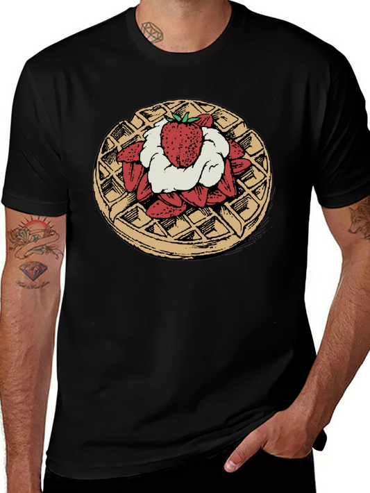 Waffle & Strawberry Graphic Tee - Unique Foodie T-Shirt