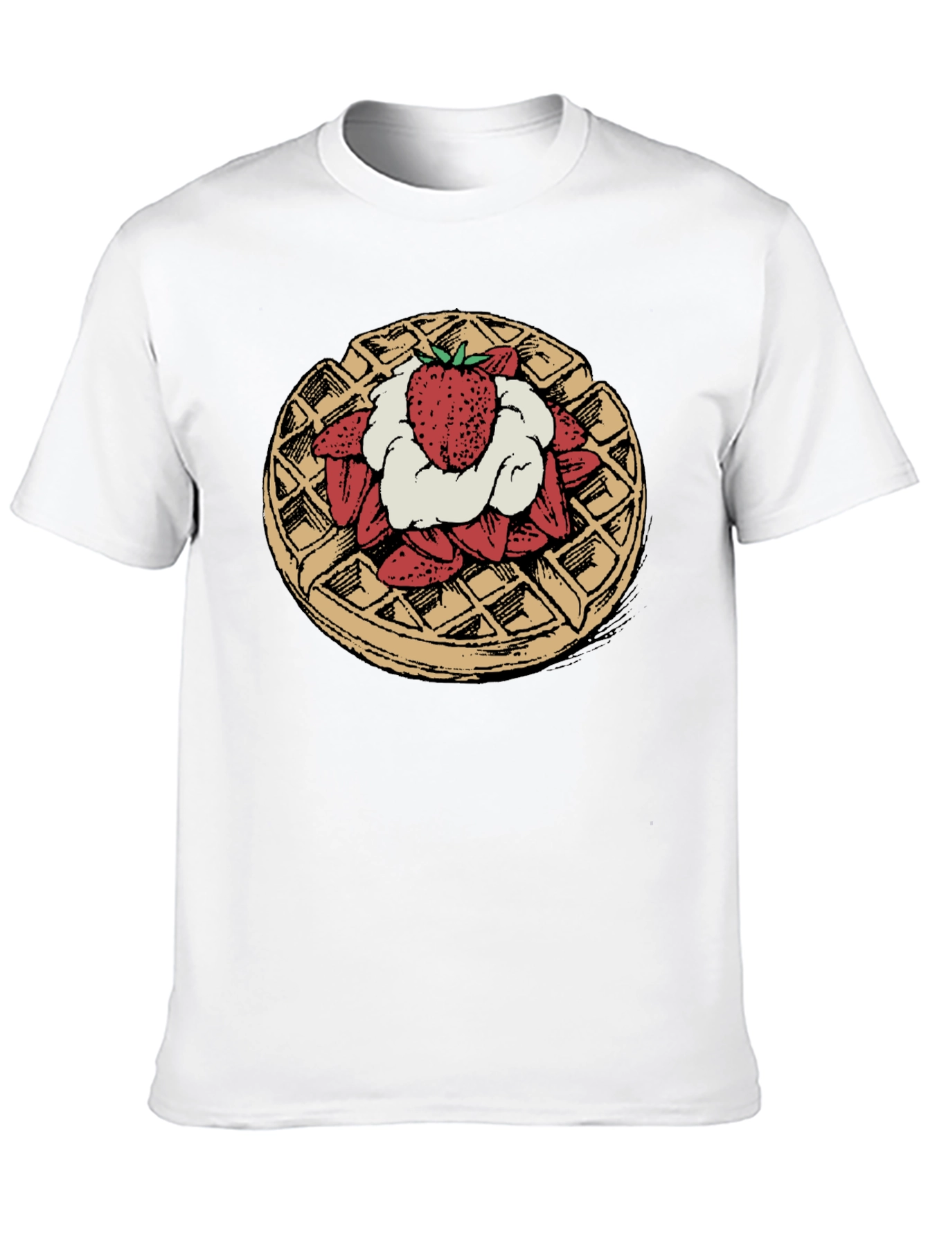 Waffle & Strawberry Graphic Tee - Unique Foodie T-Shirt