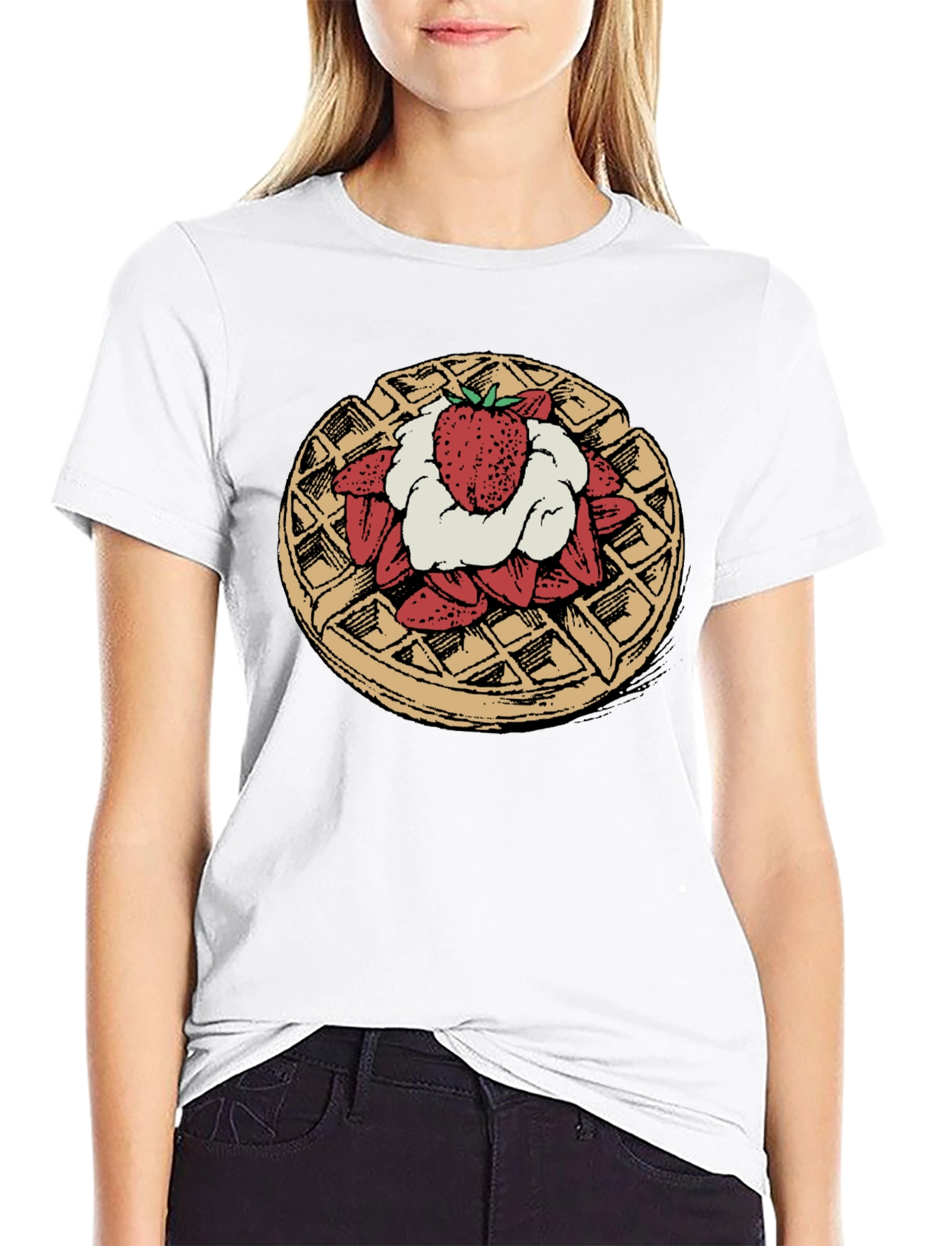 Waffle & Strawberry Graphic Tee - Unique Foodie T-Shirt