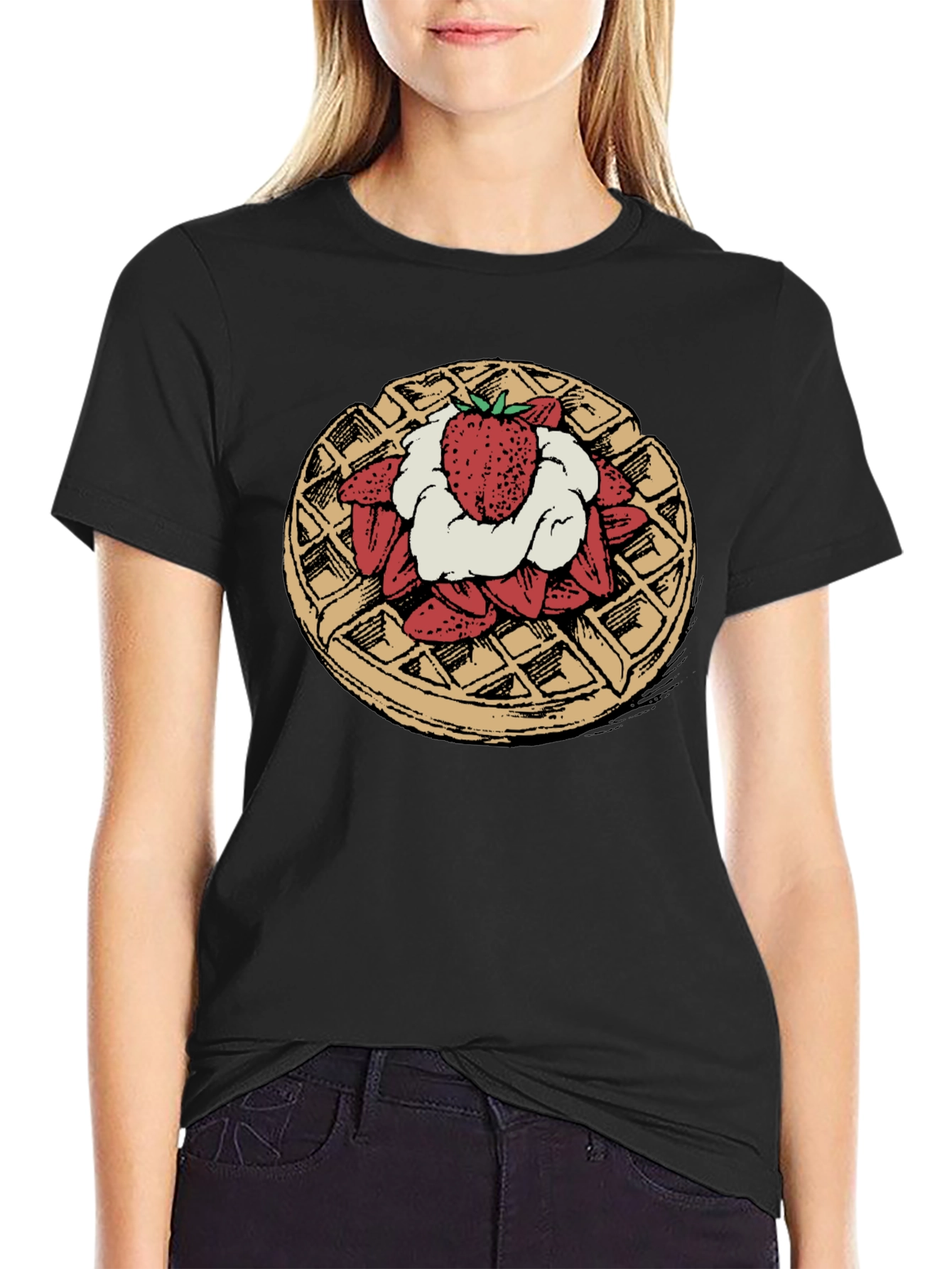 Waffle & Strawberry Graphic Tee - Unique Foodie T-Shirt