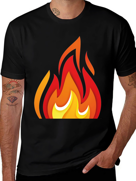 Fiery Graphic Tee - Bold Flame Design Black T-Shirt