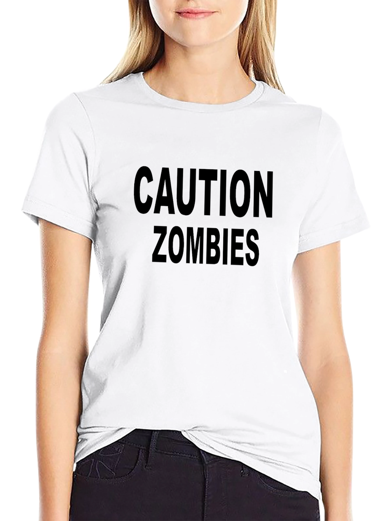 Caution Zombies T-Shirt - Black Crew Neck Tee