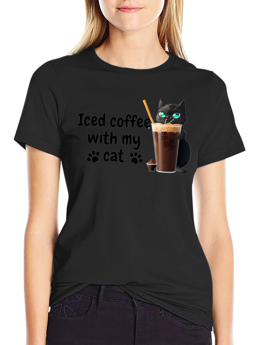 Iced Coffee Cat T-Shirt - Black