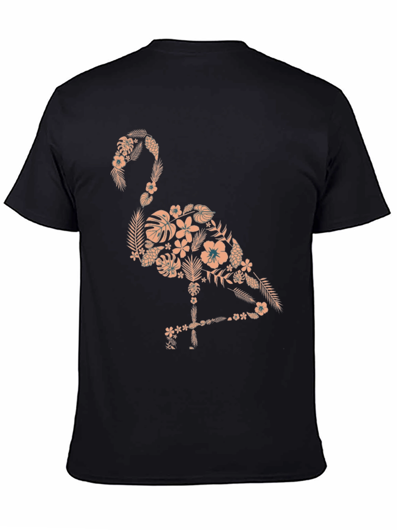 Floral Flamingo Graphic Tee - Black Cotton Shirt