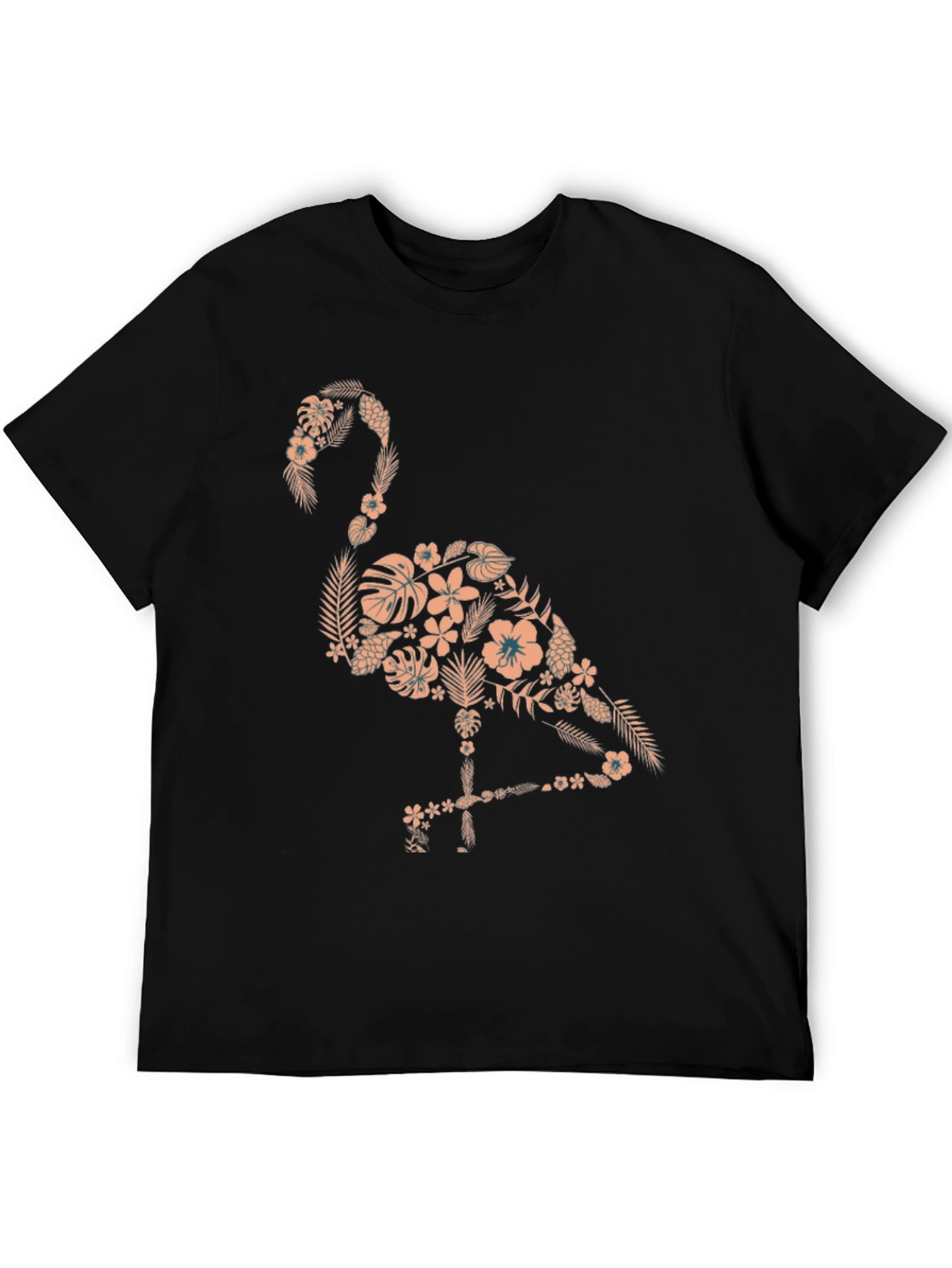 Floral Flamingo Graphic Tee - Black Cotton Shirt