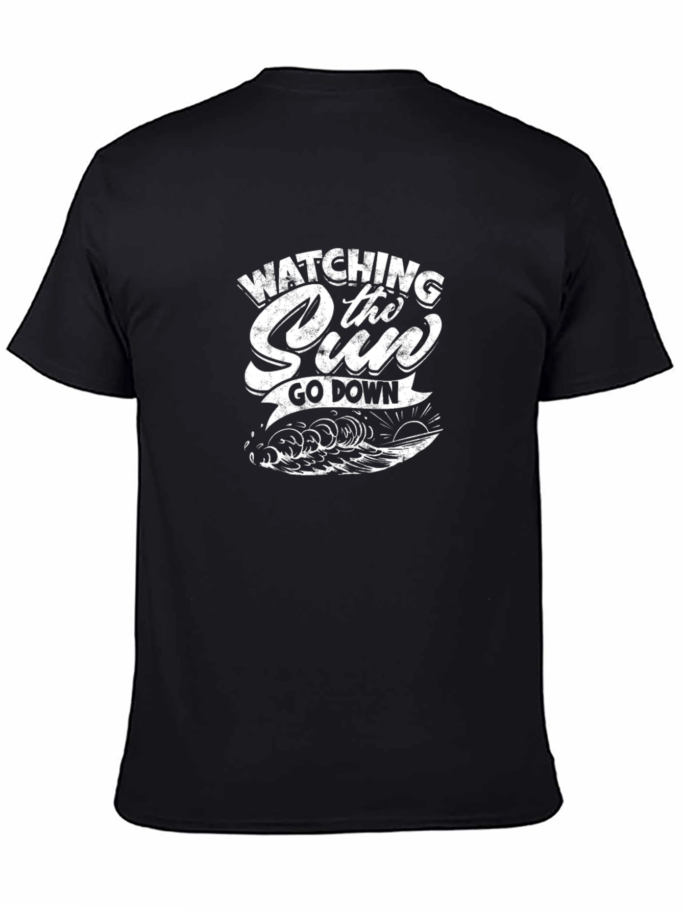 Sunset Wave Graphic Tee - Black Cotton T-Shirt