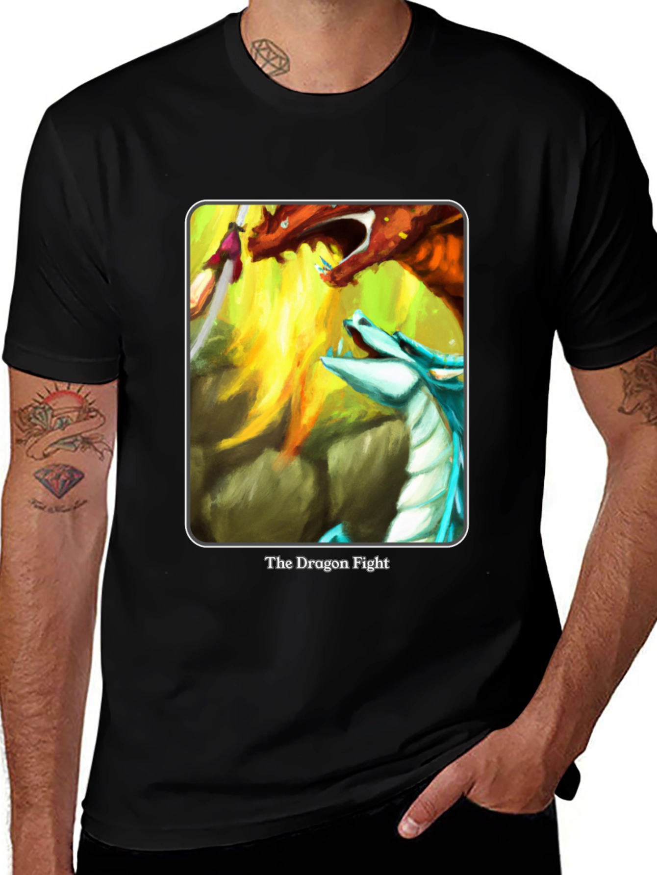 Dragon Fight Graphic Tee - Fantasy Art T-Shirt
